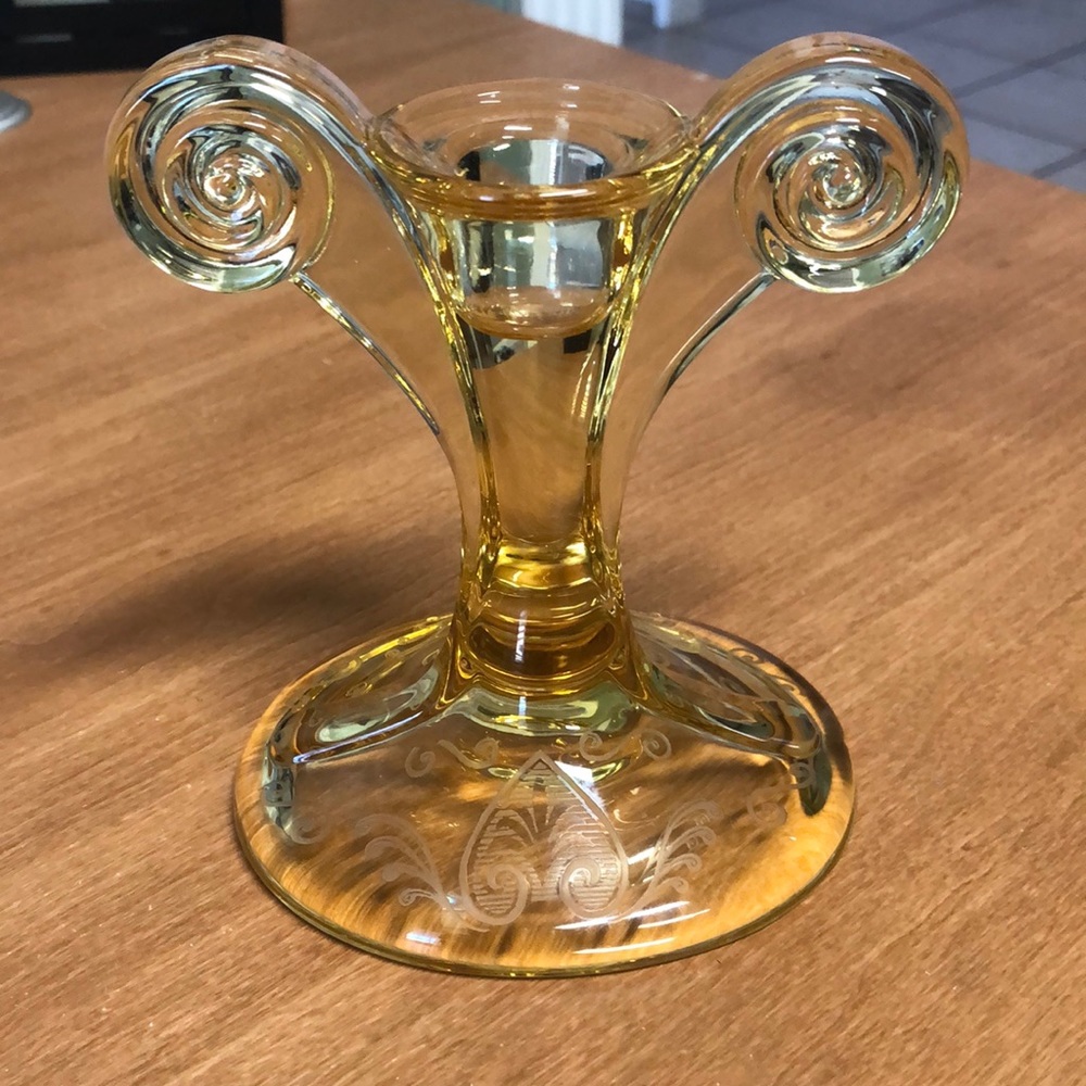 Vintage Amber Depression Glass Candlestick Holder
